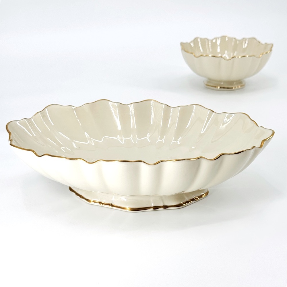 VTG LENOX 2 Symphony Sculptured 24k Gold Detailed Pedestal Bowls - Picture 1 of 11